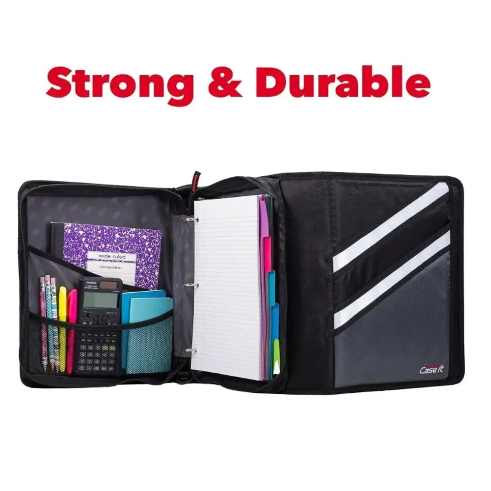 Case-it Z Shape Zipper Binder 1.5” D-Ring Double Sided Black New